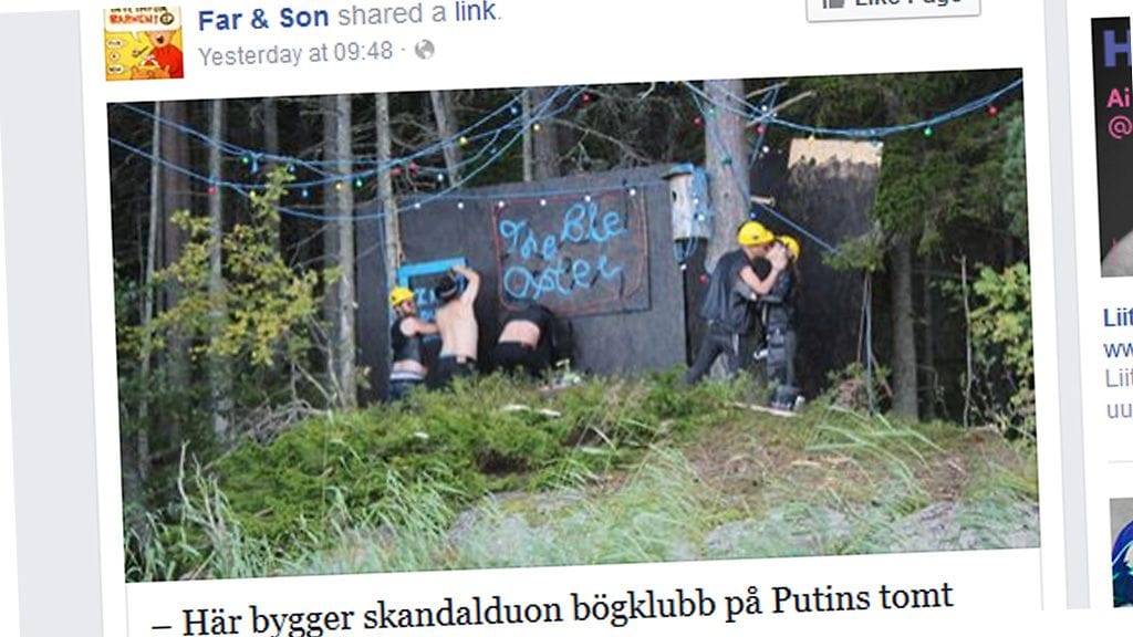 Putinin tontille Ahvenanmaalla rakennettiin "homobaari". Kuvakaappaus kulissin rakentaneen rapduon FB-sivulta.