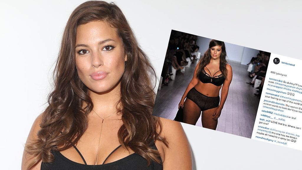 Plusmalli Ashley Graham nähtiin New Yorkin muotiviikoilla.