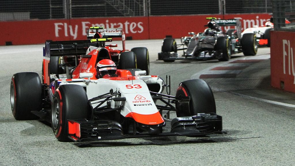 Manorin Alexander Rossi Singaporen GP:ssä viime kaudella.