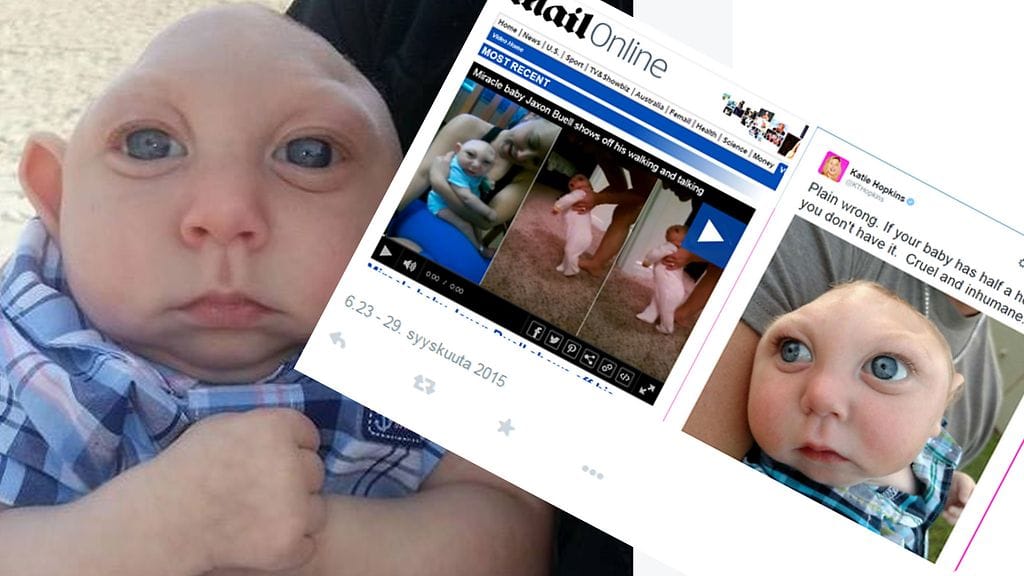 Jaxon Buell perheineen lähetti joulukortin tukijoilleen. Ruutukaappaus Facebookista.