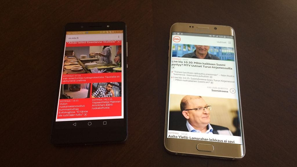 Samsung Galaxy Edge+ ja Huawei Honor 7 Android kännykkä