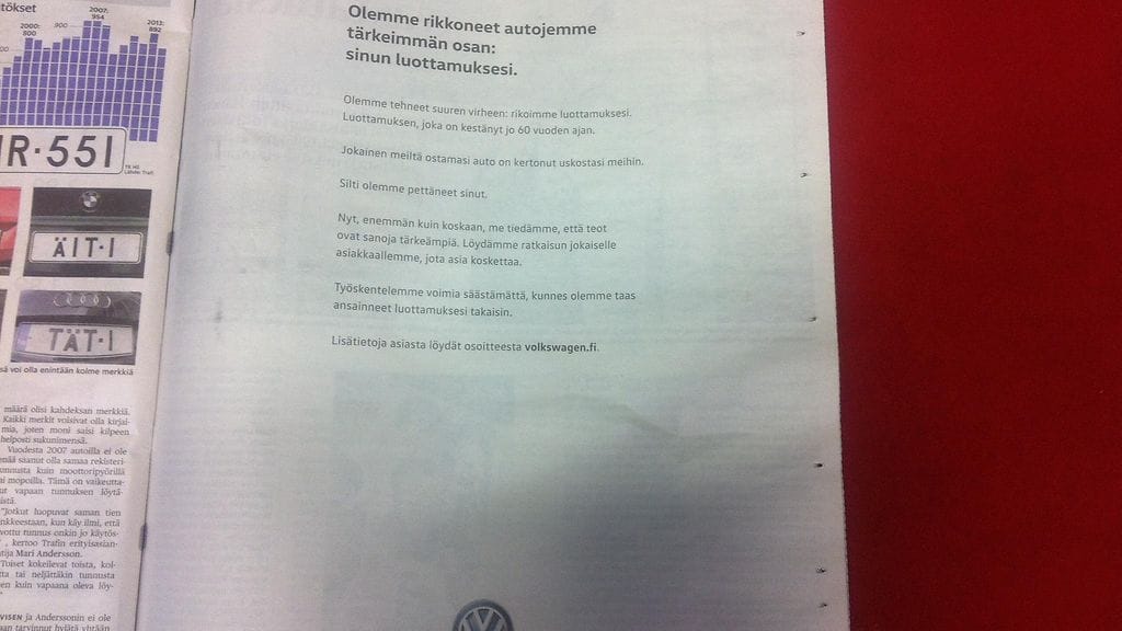 Volkswagen pahoittelee.
