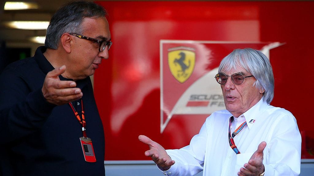 Sergio Marchionne ja Bernie Ecclestone Italian Monzassa viime syyskuussa.