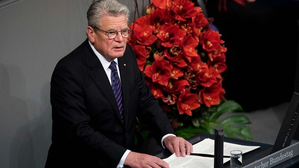 Saksan presidentti Joachim Gauck puhui iskuista toisen maailmansodan muistopäivänä.