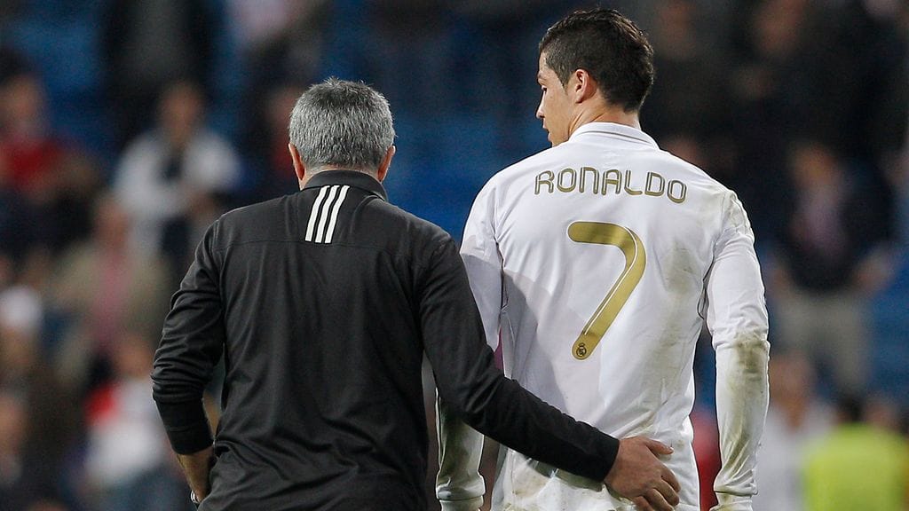 Jose Mourinho ja Cristiano Ronaldo maaliskuussa 2012.