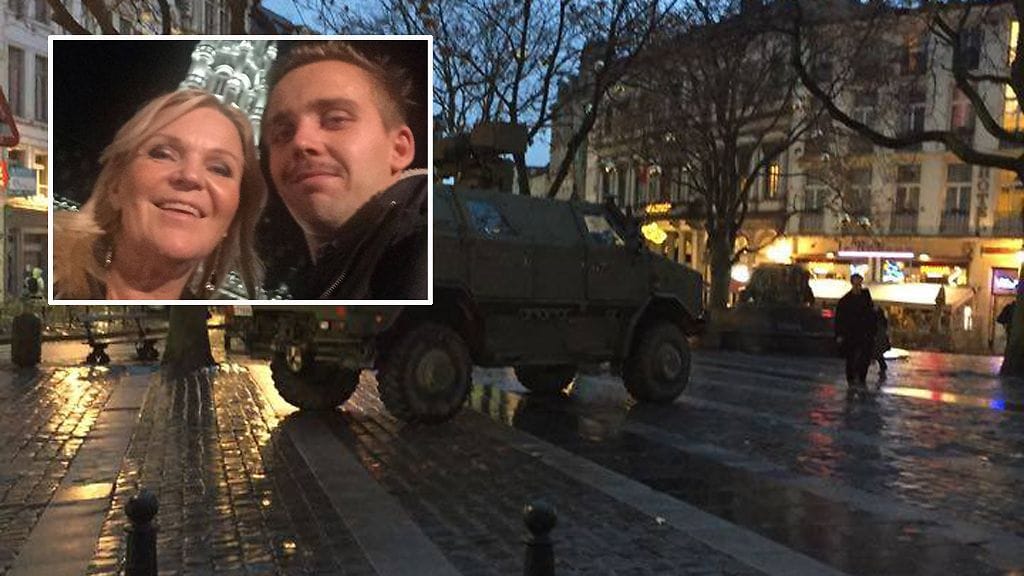 Raakel Lignell lomaille Brysselissä poikansa Joelin kanssa.