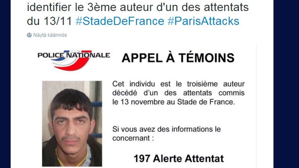 Kuvakaappaus Ranskan poliisin Twitter-tililtä.