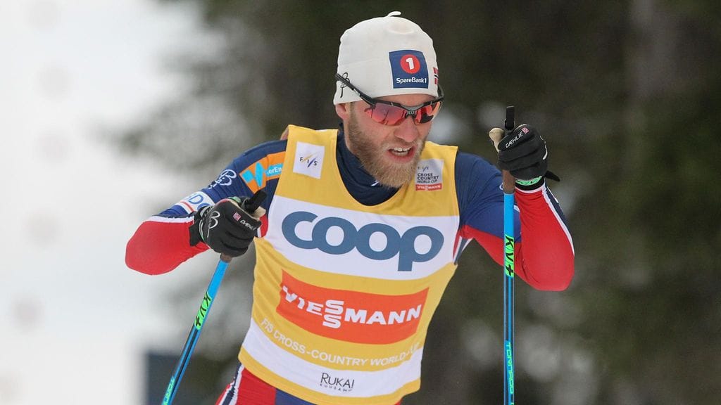 Martin Johnsrud Sundby viiletti kovaa lauantaina Rukalla. Kuva perjantailta.