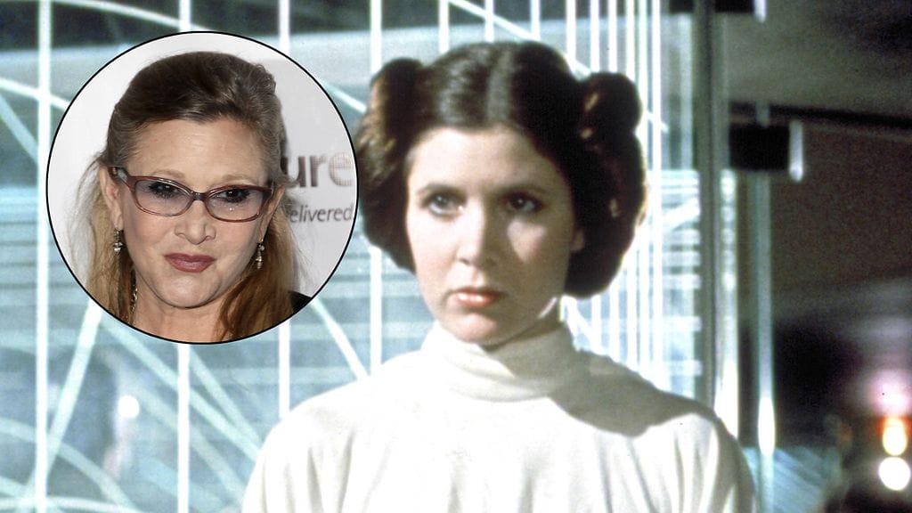 Carrie Fisher eli Prinsessa Leia Organa vuonna 1977 ja vuonna 2015.