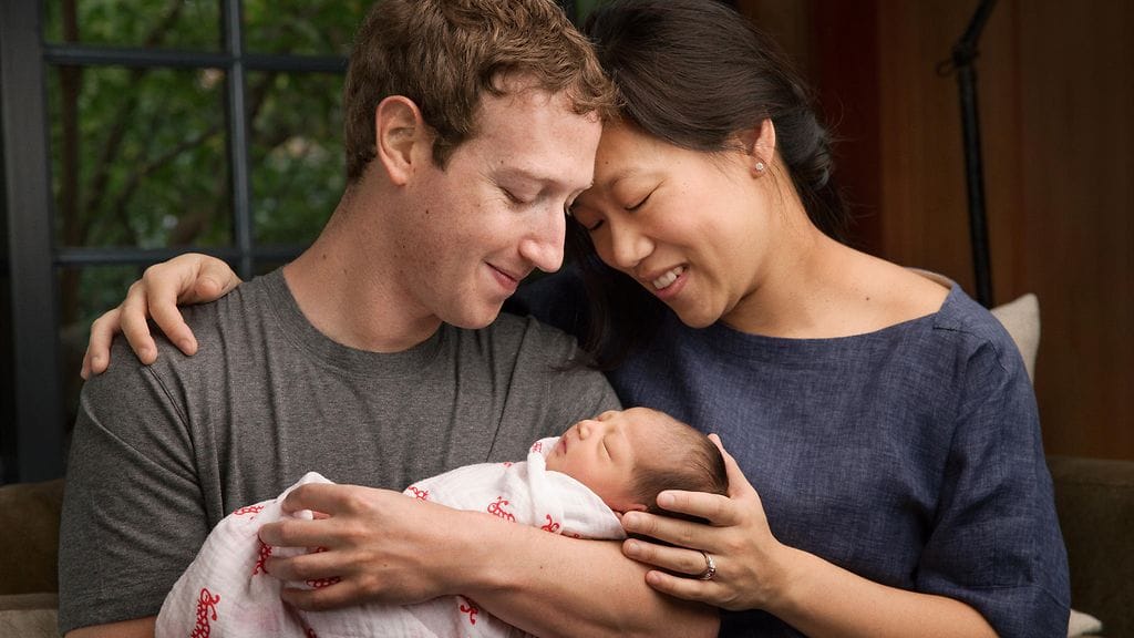 Mark Zuckerberg vaimonsa Priscillan ja tyttärensä Maxin kanssa.