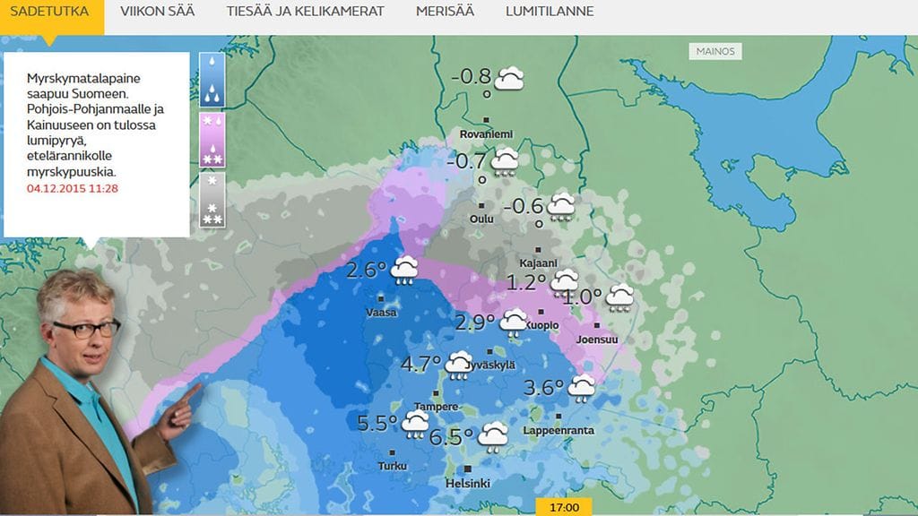 Lumipyry ja vesisateet huonontavat ajokeliä päivän ja illan aikana.