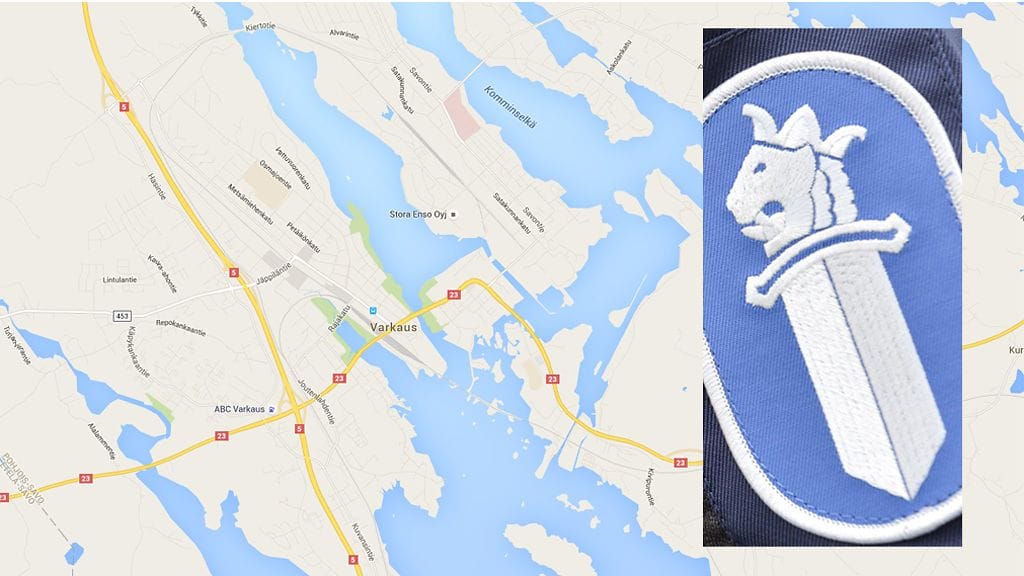 Kuvakaappaus Googlen karttapalvelusta, poliisin logo Lehtikuvalta.