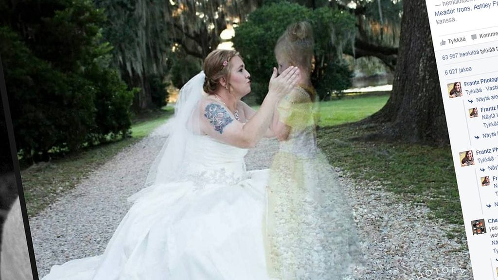 Kuvakaappaus Facebook: Hääkuva on kunnianosoitus perheen menehtyneelle tyttärelle.