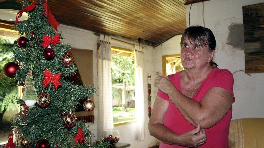 Laura Ampulan jouluun kuuluu kuusi. Uudet koristeet hän on joutunut hankkimaan Brasiliasta, sillä vanhat suomalaiset koristeet varastettiin. Kuvattu 5. joulukuuta 2015 Penedossa Brasiliassa