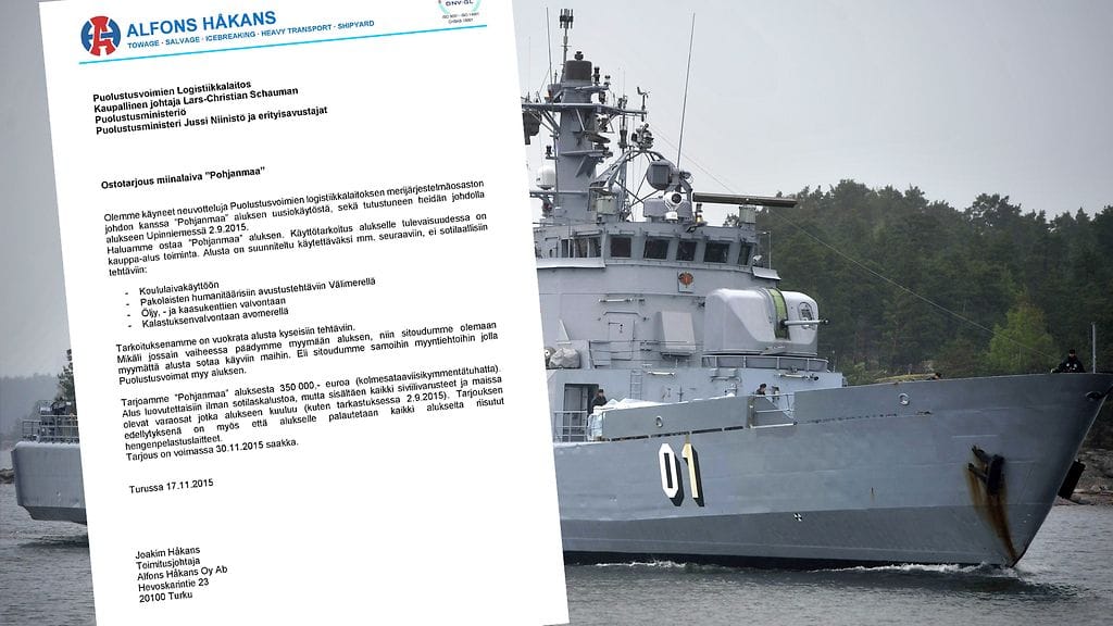 Miinalaiva Pohjanmaasta tehtiin ostotarjous jo syyskuussa.