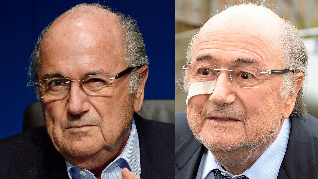 Sepp Blatter syyskuussa 2014 ja joulukuussa 2015.