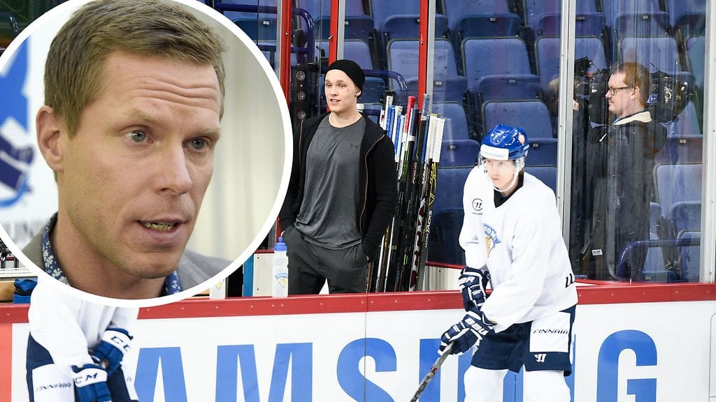 Mikko Rantanen saapui keskiviikkona suoraan lentokentältä seuraamaan Nuorten Leijonien harjoituksia.