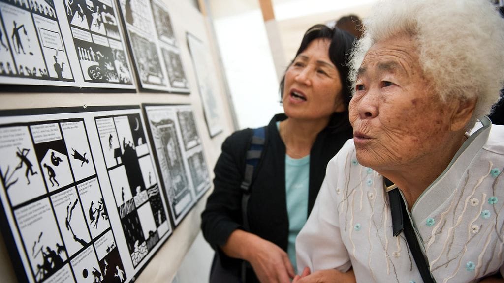 Ëteläkorealainen Lee Ok-Seon osallistuu lohtunaisista tehtyyn näyttelyyn. Ok-Seon siepattiin 14-vuotiaana ja pakotettiin seksiorjaksi japanilaiseen bordelliin.