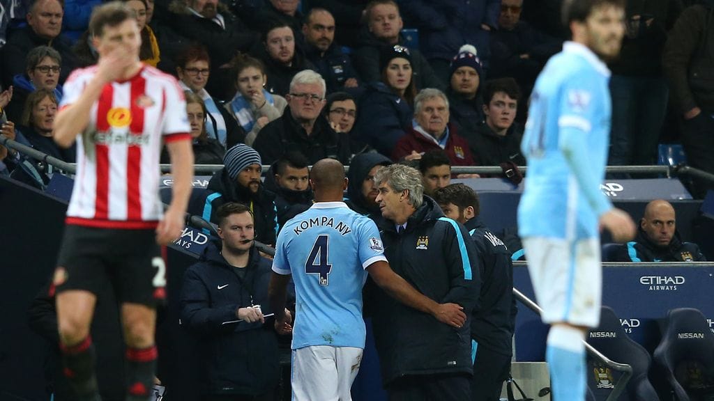 Vincent Kompany ehti pelata Sunderland-pelissä vain muutaman minuutin ennen kuin pohjevamma uusiutui.