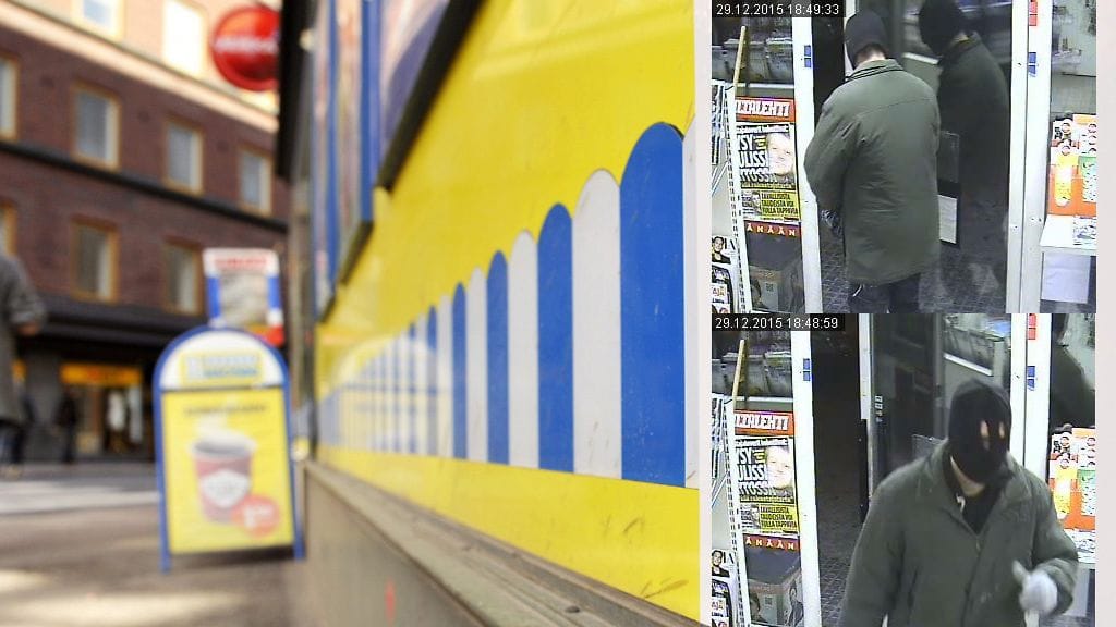 Tekijä sai kassasta vähäisen summan rahaa ja poistui muovipussin kanssa juosten Killintielle. Kuvassa näkyvä kaupan etusivu kuvitusta.