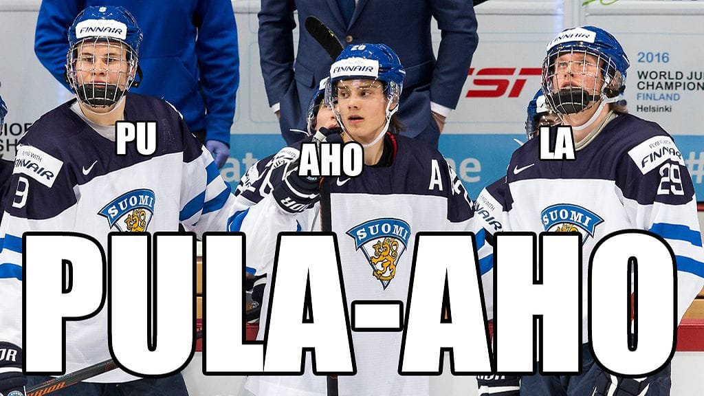 Jesse Puljujärvi, Patrik Laine ja Sebastian Aho.