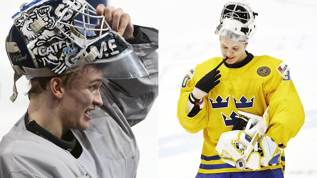 Suomen maalivahti Kaapo Kähkönen ja virkaveli Linus Söderström.