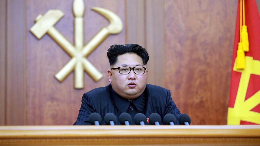 Pohjois-Korean johtaja Kim Jong-Un pitämässä uudenvuodenpuhetta.