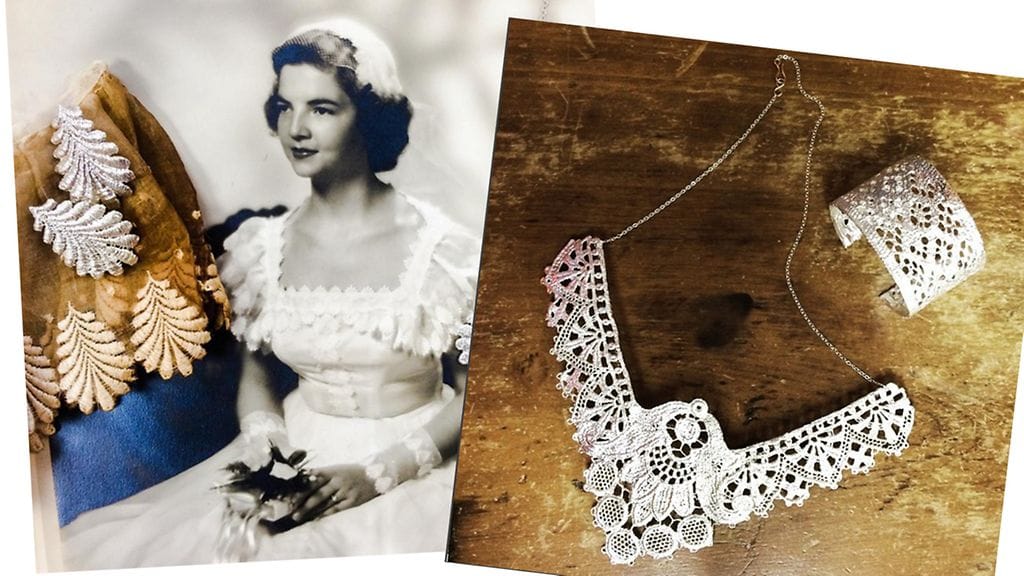 Vanhat hääpuvut pääsevät uusiokäyttöön tämän korusuunnittelijan käsissä.