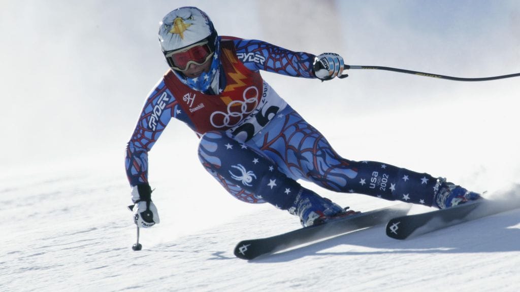 Picabo Street rinteessä Salt Lake Cityn olympialaisissa 2002.