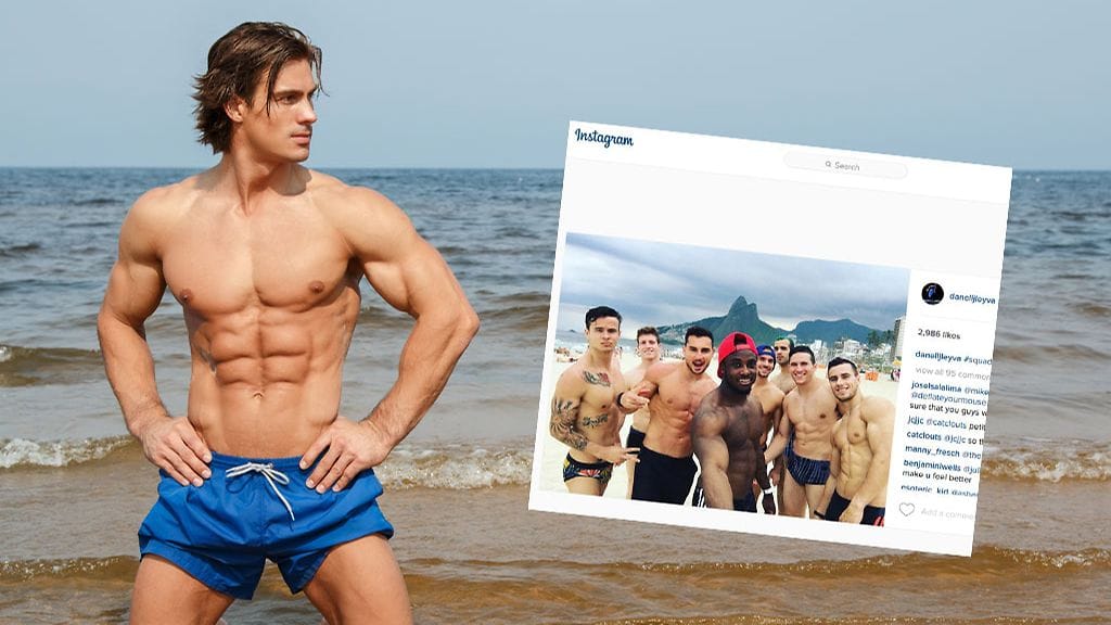 Voimistelujoukkue poseeraa kuumissa kuvissa Brasilian rannalla.