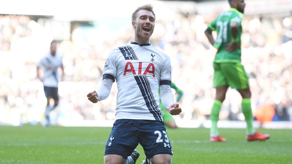 Christian Eriksen viimeisteli kaksi maalia Tottenhamille.