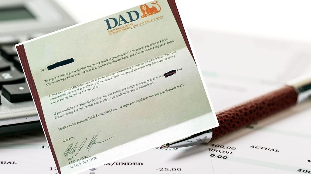 Isipankin virallinen kirje, kirjekuva ruutukaappaus Reddit.com-palvelusta.