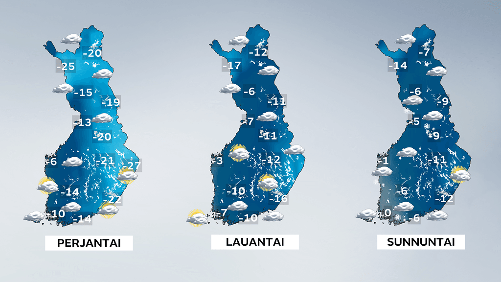 Tämän hetken ennusteen mukaan sää lauhtuu viikonlopuksi.