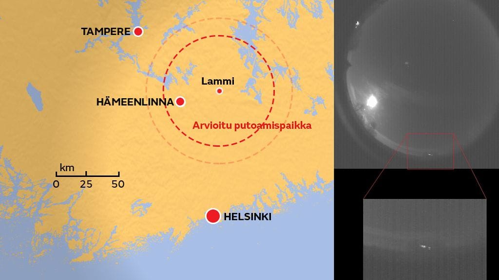 Lauantaisen tulipallon epäillään olevan meteoriitti, joka on mahdollisesti pudonnut jonnekin Hämeenlinnan ja Lahden väliselle alueelle. Ursa sai tallennettua ilmiön kamerallaan Oulussa.