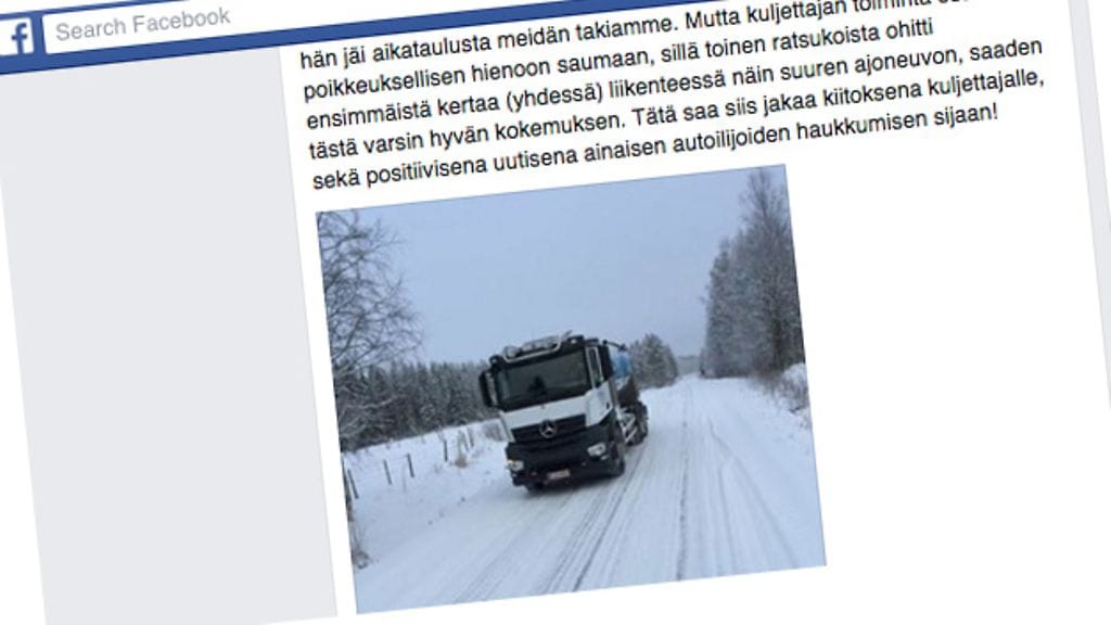 Maitoautonkuljettaja toimi esimerkillisesti kohdatessaan ratsastajat.