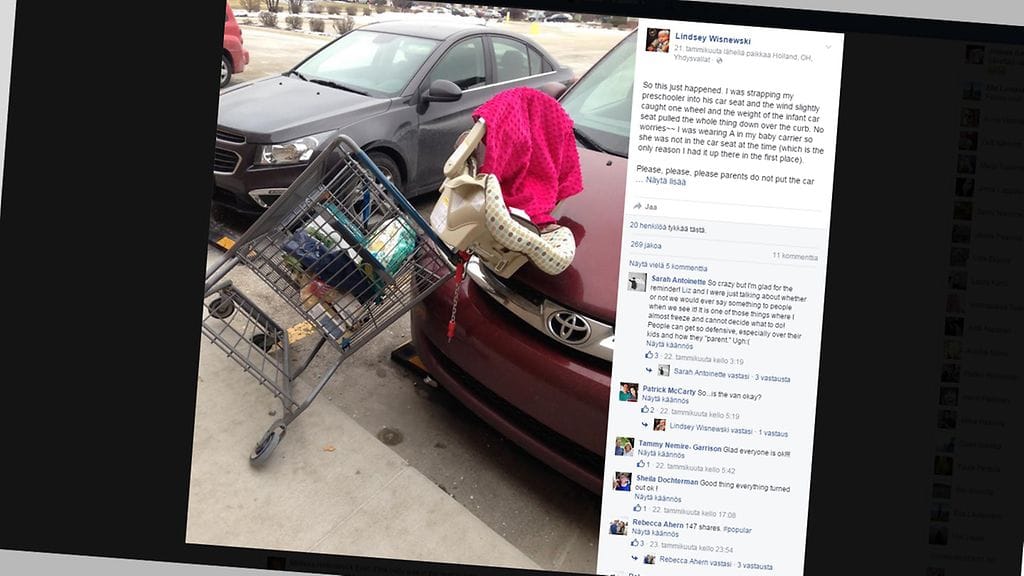 Tämä kuva todistaa, että turvallisuuteen kannattaa kiinnittää huomiota myös kauppareissuilla.