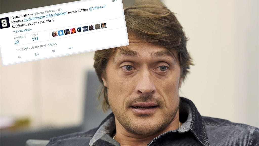 Teemu Selänne. Tviitti kuvakaappaus Twitteristä.