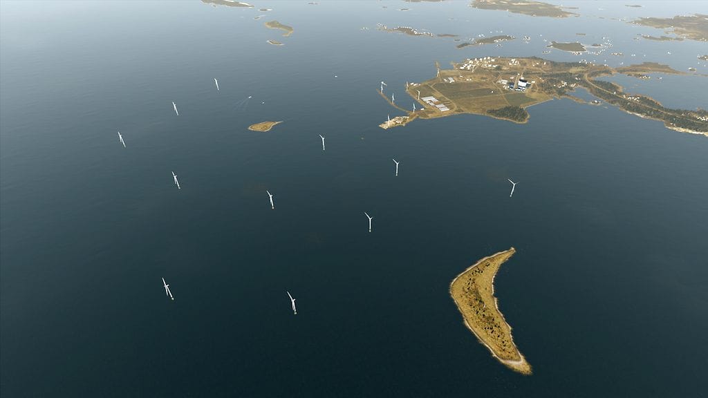 Suomen Hyötytuuli Oy:n havainnekuva Tahkoluodon merituulipuistosta.