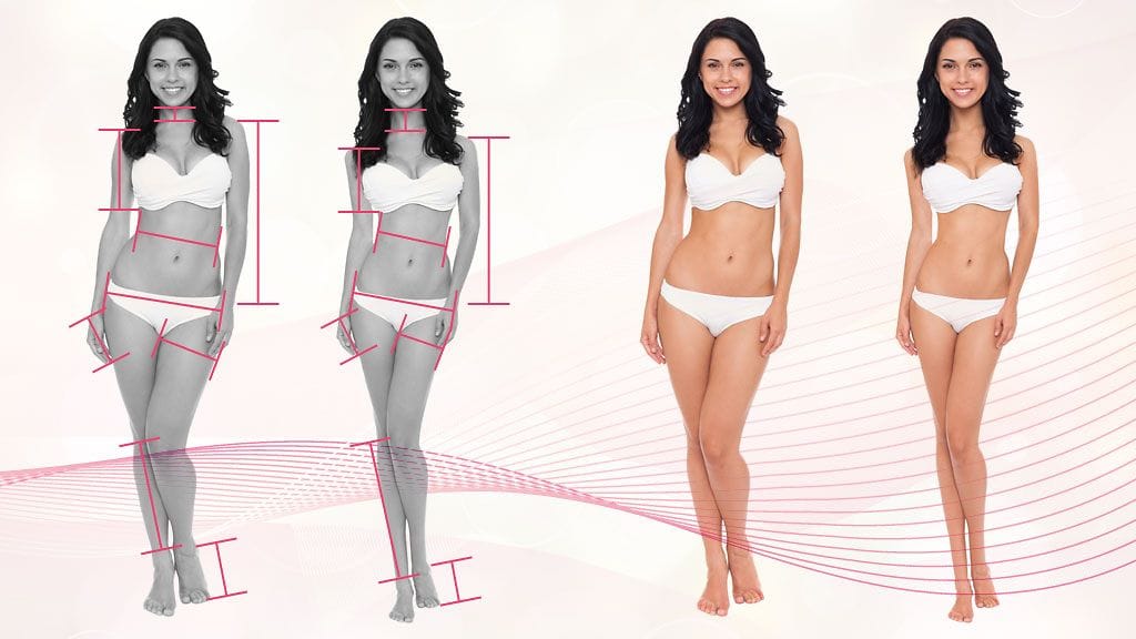 Tältä pienten tyttöjen roolimalli näyttää oikeasti. Vasen nainen on alkuperäinen, oikea muokattu. Kuva: Annika Syvälähde