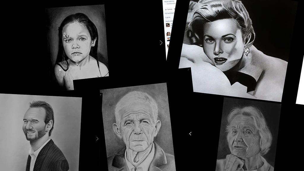 Uskomattoman aidoiltä näyttävät muotokuvat ovat kädettömän pojan luomuksia.