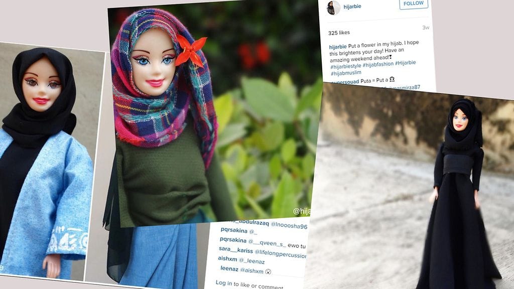 Kuvakaappaukset Instagram: Hijarbi-niminen nukke esittelee muslimimuotia suositulla Instagram-tilillä.