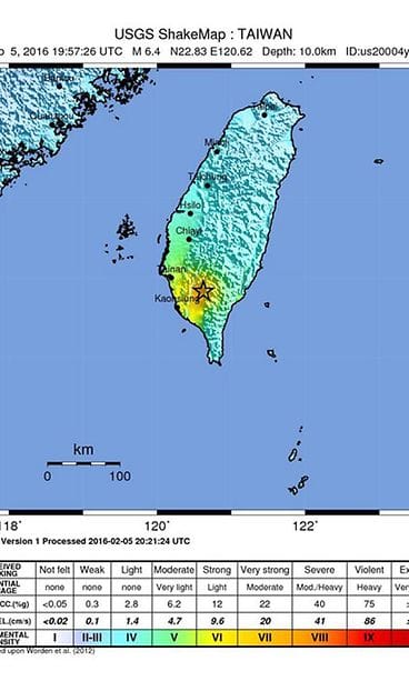 taiwan maanjäristys pelastustyöt kartta