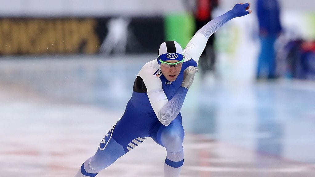 Mika Poutala MM-jäillä sunnuntaina.