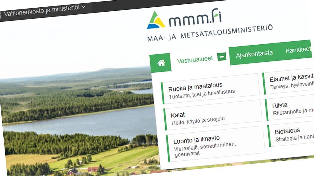 Häiriöitä havaittiin muun muassa maa- ja metsätalousministeriön nettisivuilla. Kuvakaappaus.
