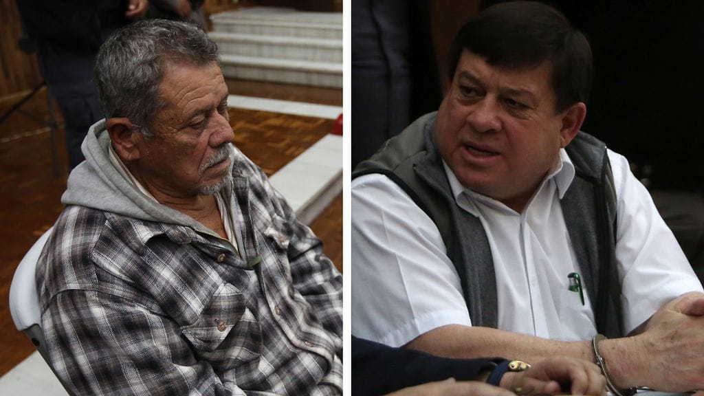 Heriberto Valdez (kuvassa vasemmalla) ja Esteelmen Reyes saivat yhteensä 360 vuoden tuomiot Guatemalan sisällissodan aikana tekemistään rikoksista.