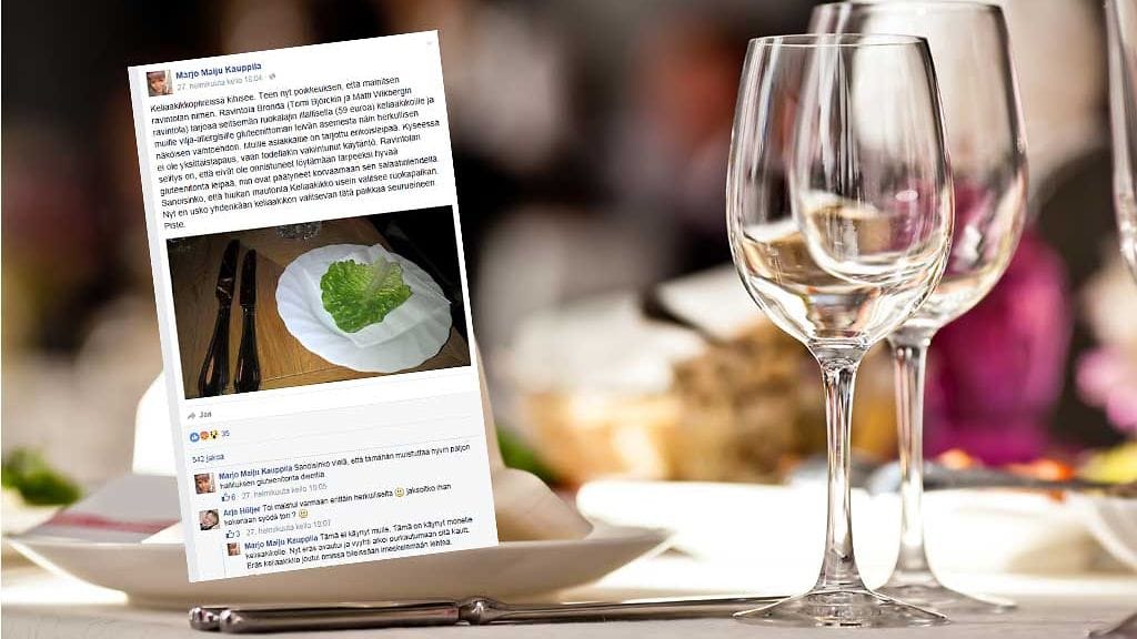 Keliaakikolle tarjottu salaatinlehti kuohuttaa sosiaalisessa mediassa.