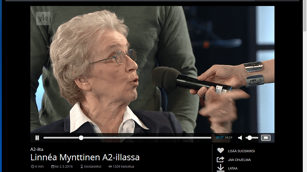 Ylen eilisessä Turvattomuus-illassa oli vieraana 80-vuotias elämän ilot ja surut kokenut Linnea Mynttinen.