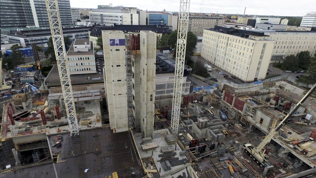 Ilmakuva Lastensairaalan rakennustyömaasta viime syyskuulta.