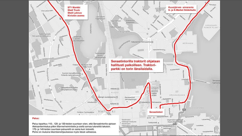Traktorimarssi Helsinki traktori kartta