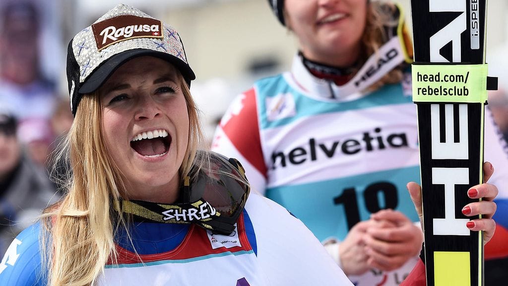 Lara Gut oli yhtä hymyä sunnuntaina Lenzerheidessa.